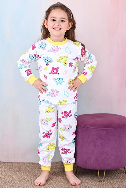 Mutlu City Kız Çocuk %100 Pamuk Pijama Takımı 1810-Sarı