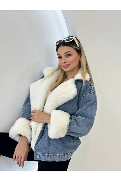 Lady Pixie Γυναικείο τζιν παλτό με γούνινη τσέπη