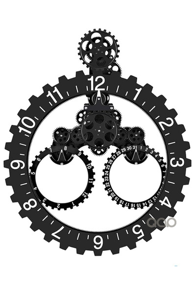 TEKNOHANE Mekanik Duvar Saati 3D Modern Büyük Duvar Saati Mekanik Takvim Tekerlek Siyah