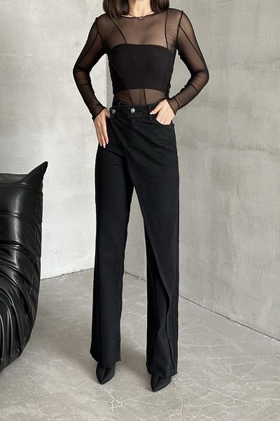 XRAY JEANS Pantaloni largi din denim negru cu fustă cu talie înaltă de damă