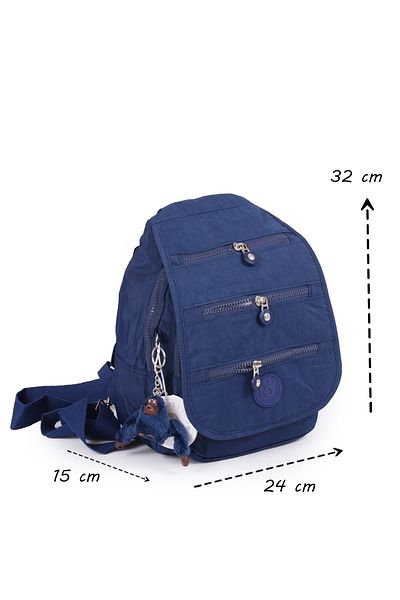 İMAKS Small Size Crinkle/Clinker Waterproof Multi-Compartment Long Strap Daily Hand Shoulder Backpack Navy Blue 13-5A