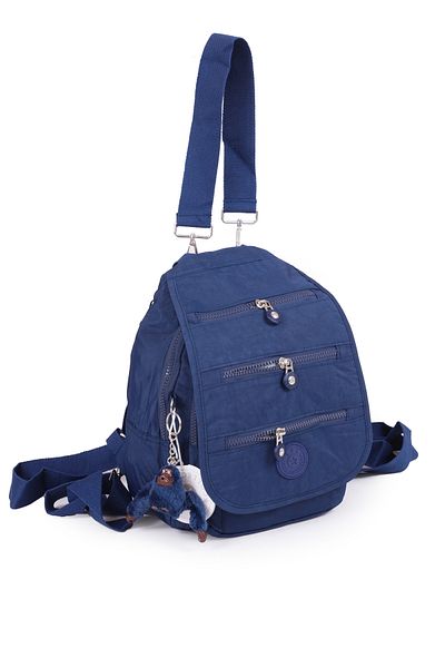 İMAKS Small Size Crinkle/Clinker Waterproof Multi-Compartment Long Strap Daily Hand Shoulder Backpack Navy Blue 13-5A