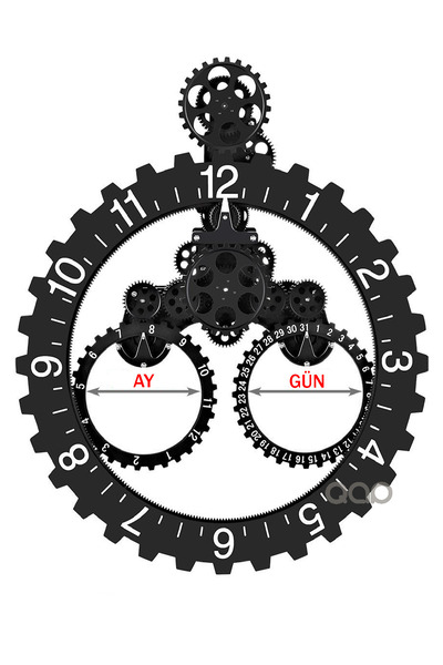 TEKNOHANE Mekanik Duvar Saati 3D Modern Büyük Duvar Saati Mekanik Takvim Tekerlek Siyah