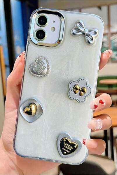 3GEN CASE İphone 12 & İphone 12 Pro Uyumlu 3D Taş Kurdele Kelebek Kalp İşleme...