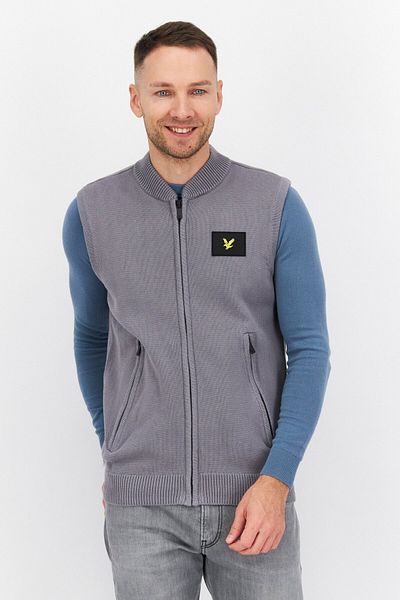 Lyle & Scott Men's Round Neck Full Zipper Knitted Vest Sweater, Dark Gray