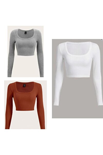 Lorya Giyim Pachet de 3 bluze pentru femei, 100% bumbac, tricotate, cu guler ...