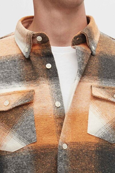 D'S Damat Ds Damat Slim Fit Turuncu Ekose Oduncu Gömlek