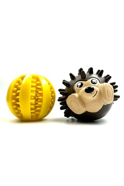 Tasma Market Reward Dog Teeth Scratching Ball with Food Storage Bowl and Hedgehog