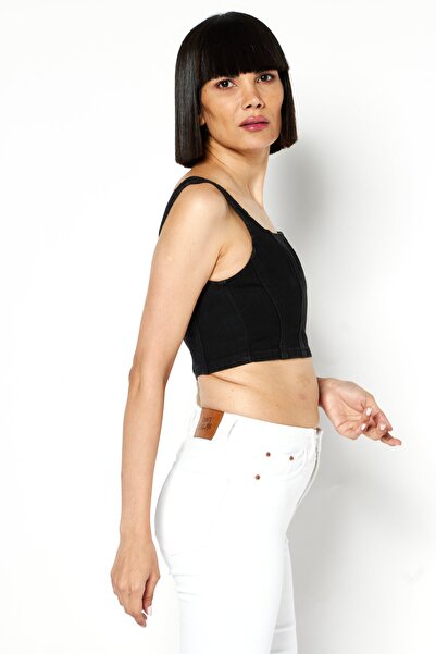 Don't Call Me Jennyfer Women Square Neck Sleeveless Washed Crop Tank Top, Black