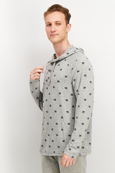 Rainforest Men Hooded Allover Print Long Sleeve Sweatshirt, Heather Grey