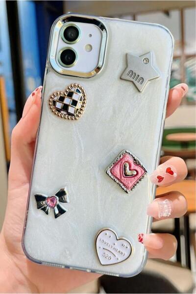 3GEN CASE İphone 12 & İphone 12 Pro Uyumlu 3D Taş Kurdele Kelebek Kalp İşleme...