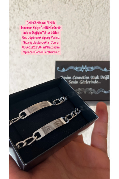 Çelik Çiftlere Özel Göz Baskılı Çelik Bileklik - En Güzel Hediye