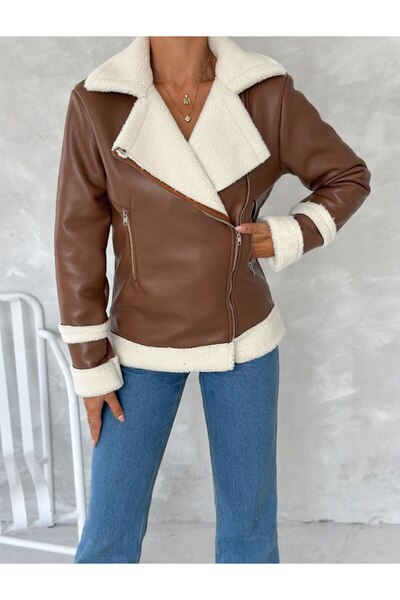 Elaxi Palton din piele artificială cu blană