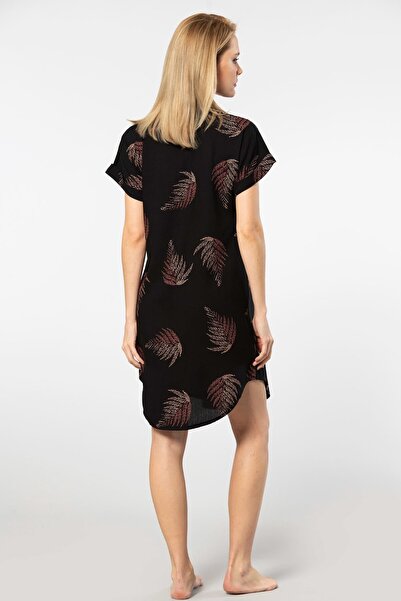 TÜREN Women's Patterned Woven Buttoned Dress 3601/Black