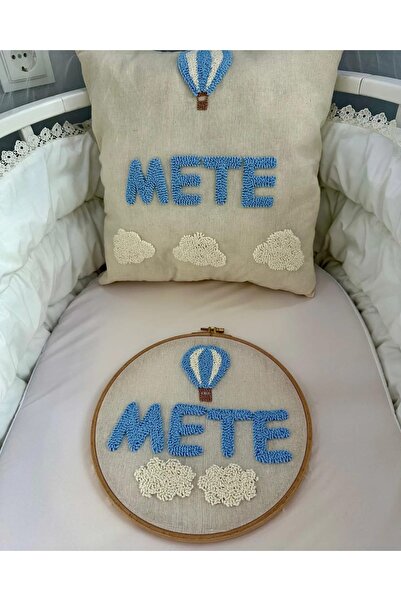 işlemeli kişiye özel 2li set yastık ve kapı süsü