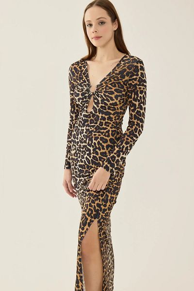 Hiccup Μακρύ φόρεμα Bodycon με σχέδιο Leopard, με σχισμή