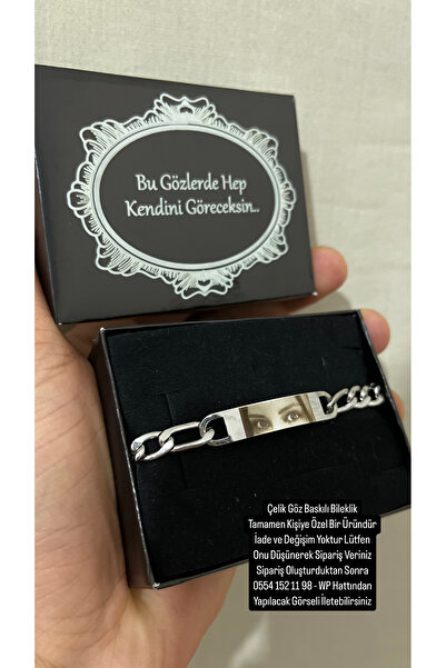 Çelik Göz Baskılı Çelik Bileklik - Gözlerim Hep Üstünde Diyenlere Özel