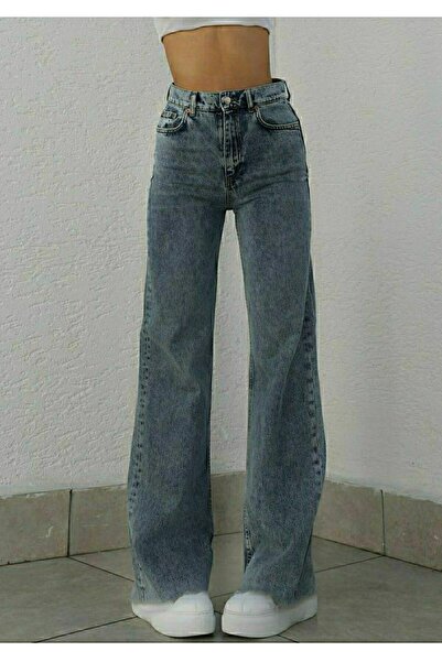 LİMABEL Jessi Power Likralı Kadın Buz Kar Yüksek Bel Yandan Yırtmaçlı Salaş Paça Jans Kot Pantolon