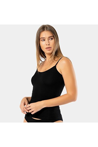 TÜREN Women's Adjustable String Strap Camisole Lycra Cotton Undershirt 970/Black