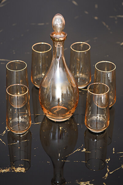 P H Panayır Home Gold Gold Gilded Pitcher Bottle Soft Drink Water Cup Set 7 Pieces Luxury Dowry