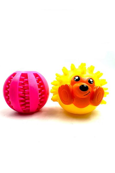 Tasma Market Reward Dog Teeth Scratching Ball with Food Storage Bowl and Hedgehog
