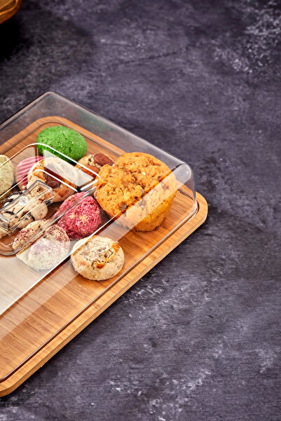 Milenay Wooden Rectangular Cake Jar Acrylic Cover Width: 23 cm Length: 32 cm