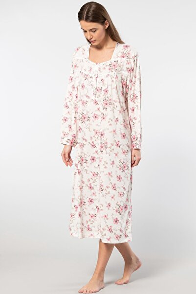 TÜREN Нічна сорочка з довгими рукавами та квітковим візерунком