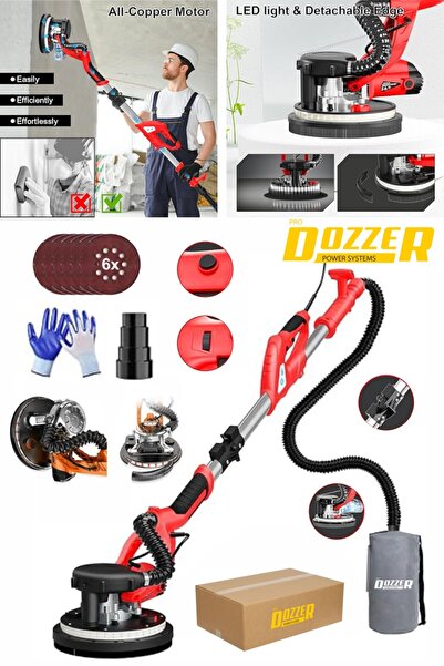 DOZZER Alman 360'ledli 850w Pro Alçıpan Duvar Zımpara Makinası Toz Emmeli Tor...