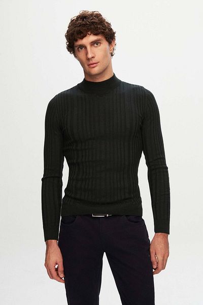 D'S Damat Slim Fit Half Fisherman - оребрен пуловер от смесен памук Slim Fit Slim Fit пуловер