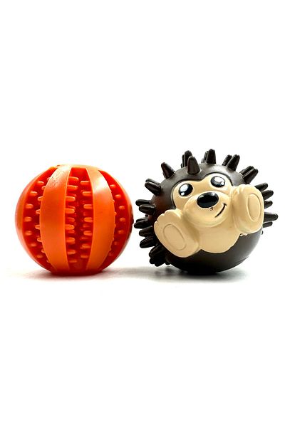 Tasma Market Reward Dog Teeth Scratching Ball with Food Storage Bowl and Hedgehog