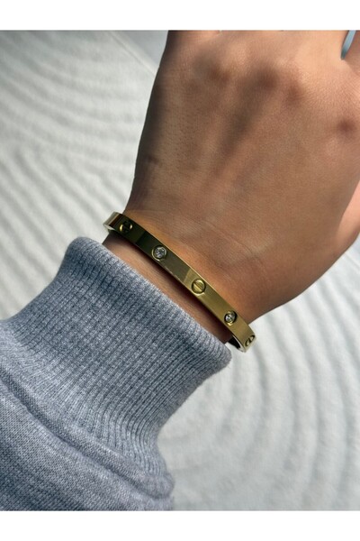 RoseandRoses CT Orijinal Model Taşlı Kelepçeli Bileklik Gold