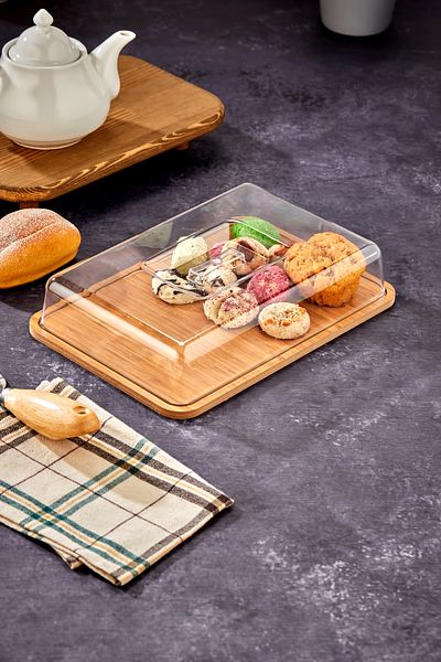 Milenay Wooden Rectangular Cake Jar Acrylic Cover Width: 23 cm Length: 32 cm