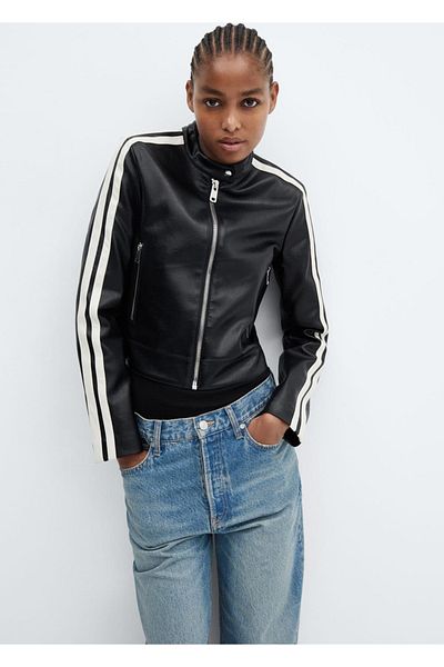 MANGO Woman Leather look biker jacket