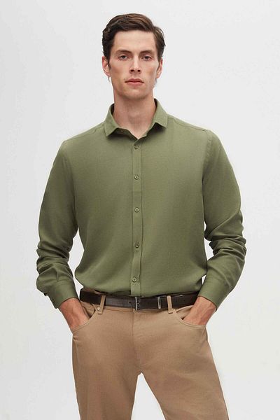 Twn Ανδρικό πουκάμισο Slim Fit Χακί Χρώμα