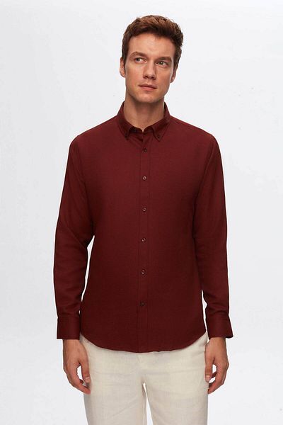 D'S Damat Cotton Slim Fit Shirt - Copper Dobby, Buttoned Collar