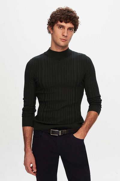 D'S Damat Slim Fit Half Fisherman - оребрен пуловер от смесен памук Slim Fit Slim Fit пуловер