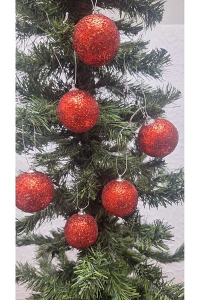 asöy Christmas Tree Ornament 4 cm Cute Red Globe Ball Ornament Shiny Matte Glitter Ornament