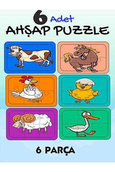 ASE DİZAYN ahşap puzzle yapboz egitici öğretici 6 parca 6 adet