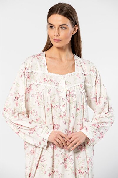 TÜREN Floral Patterned Oversized Long Sleeve Nightgown