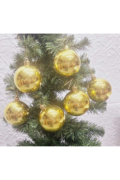 asöy Christmas Tree - 6 cm Cici Gold Bright Ornament, Big Globe Ball Set of 6