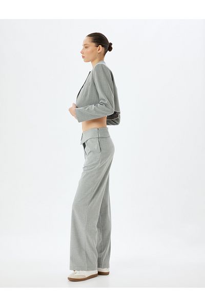 Koton Layered Waist Buttoned Wide Leg Fabric Trousers - Regular Waist