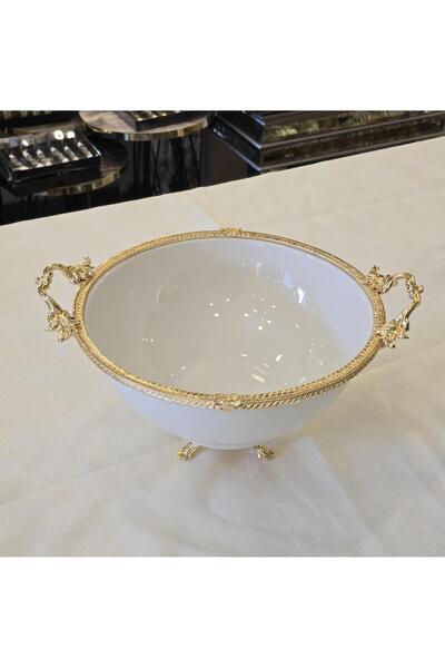 AlyaHomeAksesuar 21 cm Porcelain Salad Bowl with Metal Frame Legs
