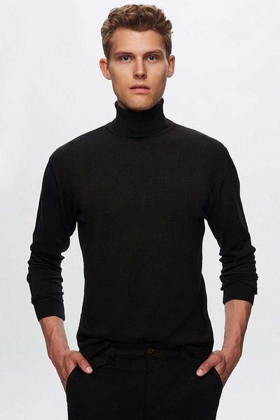 D'S Damat Schwarzer Rollkragenpullover aus Baumwollmischung - Regular Fit