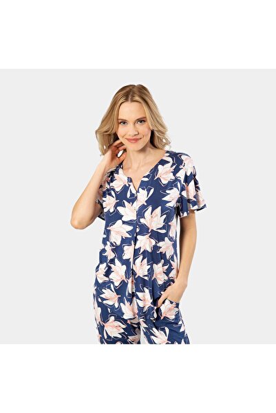 TÜREN Pajama Set with Patchwork Knitted Short Sleeve 3606/Dark Blue