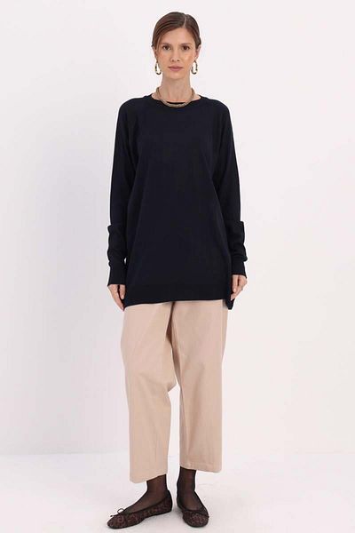 ALLDAY Navy Blue-Basic Reglan Cycling Collar Sweater
