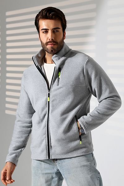 TİJA Men's Zippered Pocket, Anthrast Melange Fleece Cardigan, Jacket, Anti Pilling, Anti Pilling Fleece