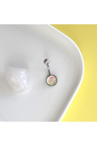 Heppii 316 L Steel Belly Piercing - Hologram Reflective, Silver Color, Minimal Design