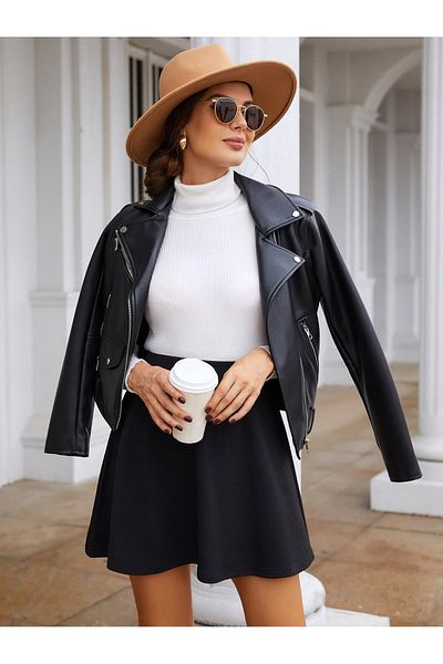TrendyFashion Fusta neagră Kosta Flounced
