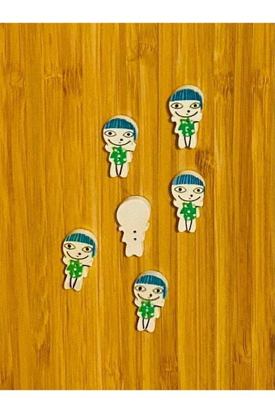 Kartopu Small Hole Character Shaped Pattern Painting Wooden Button 13 X 24mm. Pack of 6. White.