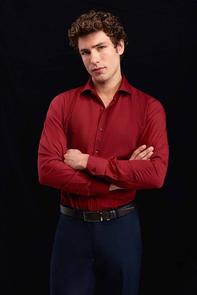 D'S Damat Slim Fit Claret Red Classic Tie Tie Μακρύ μανίκι Εύκολο σιδέρωμα πουκάμισο